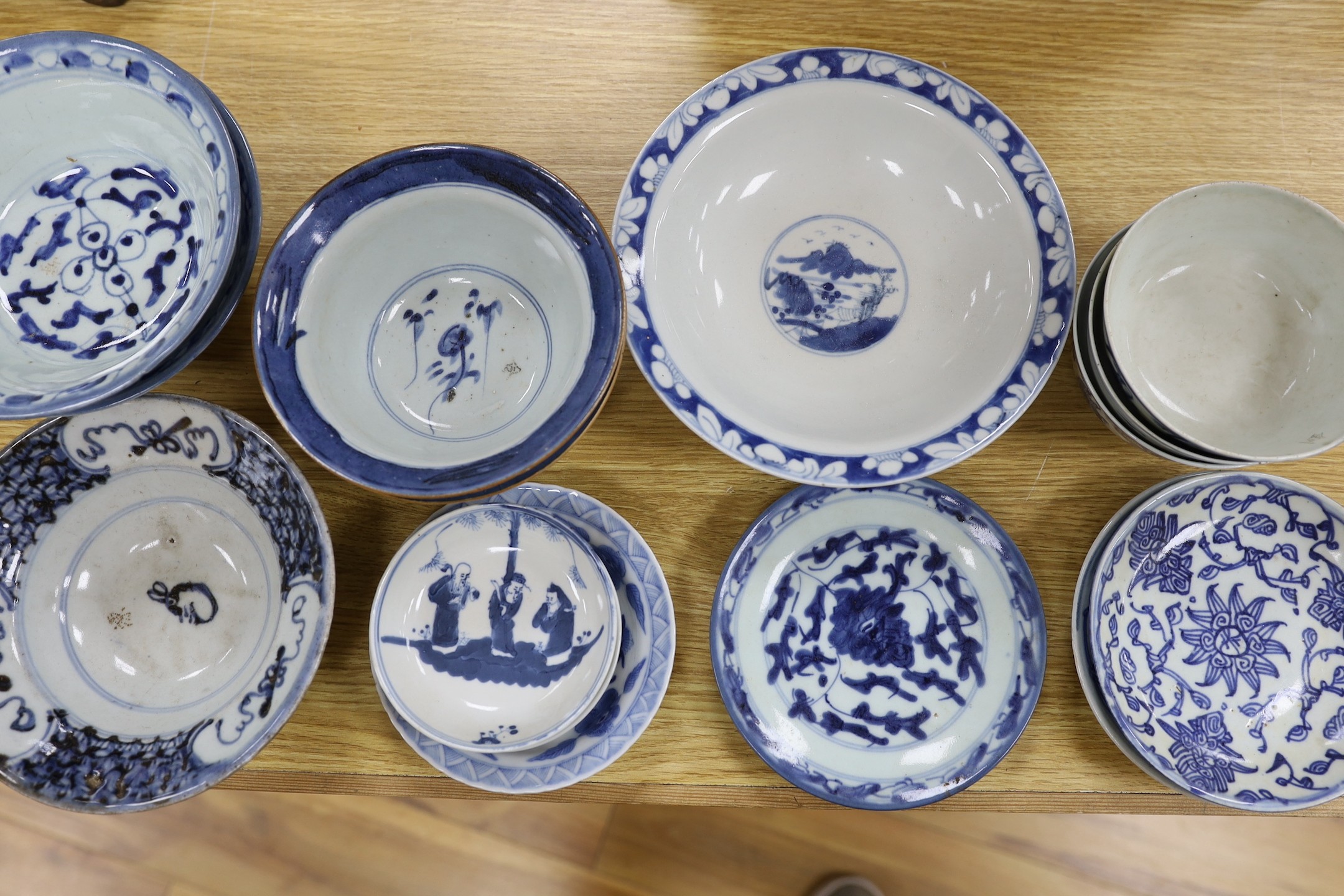 A group of Chinese blue and white bowls, 19th century and later